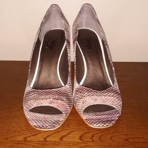 Moda Reflex Faux Snakeskin Peep Toe Heels